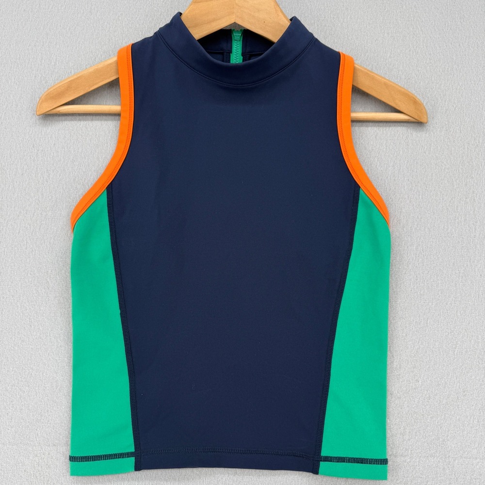 Anthropologie Sweaty Betty Power‎ Zip-Back Tank Top Navy Green Orange Women's XS